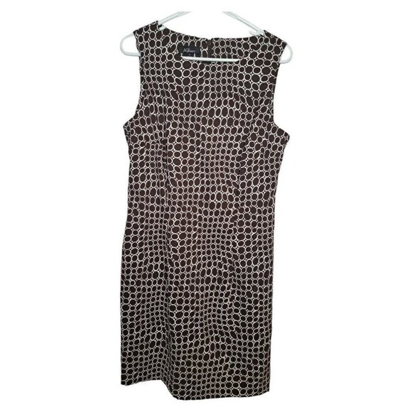AGB Sleeveless Brown White Polka Dot Midi Dress Sheath Casual Office Size 14 A - Picture 1 of 4